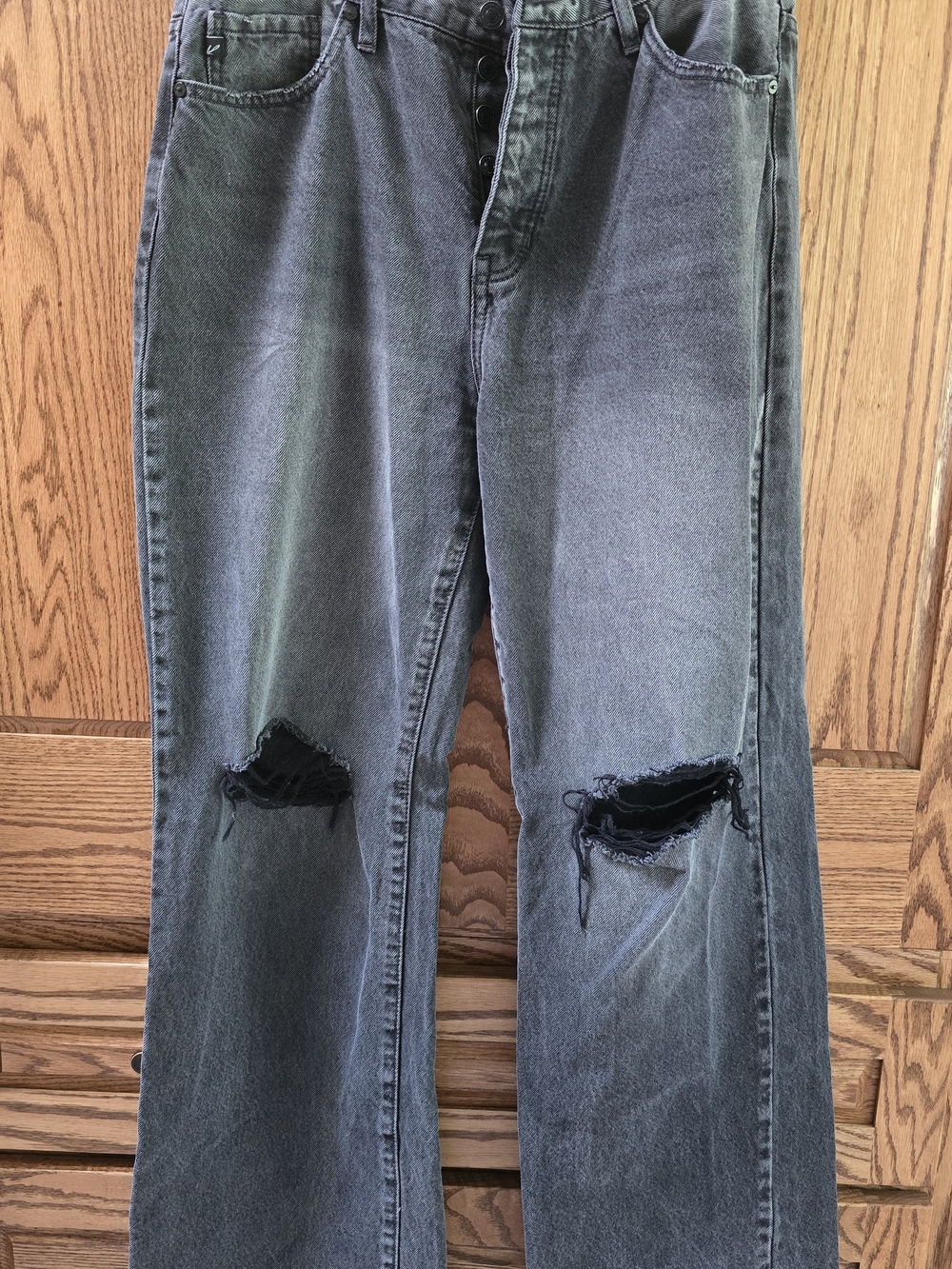 KanCan Washed Black Relaxed Fit Jeans with Knee Rips And Button Fly